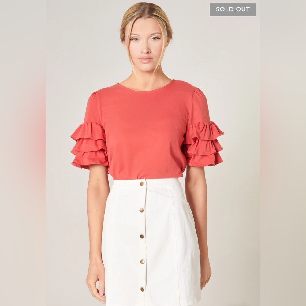 Sugarlips Coral Ruffle Sleeve Blouse NWOT